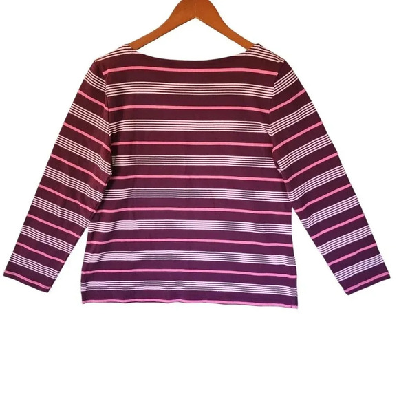 Authentic Talbots 100% Cotton Sweater Petite LP Multicolor Striped Long Sleeve - Picture 4 of 9
